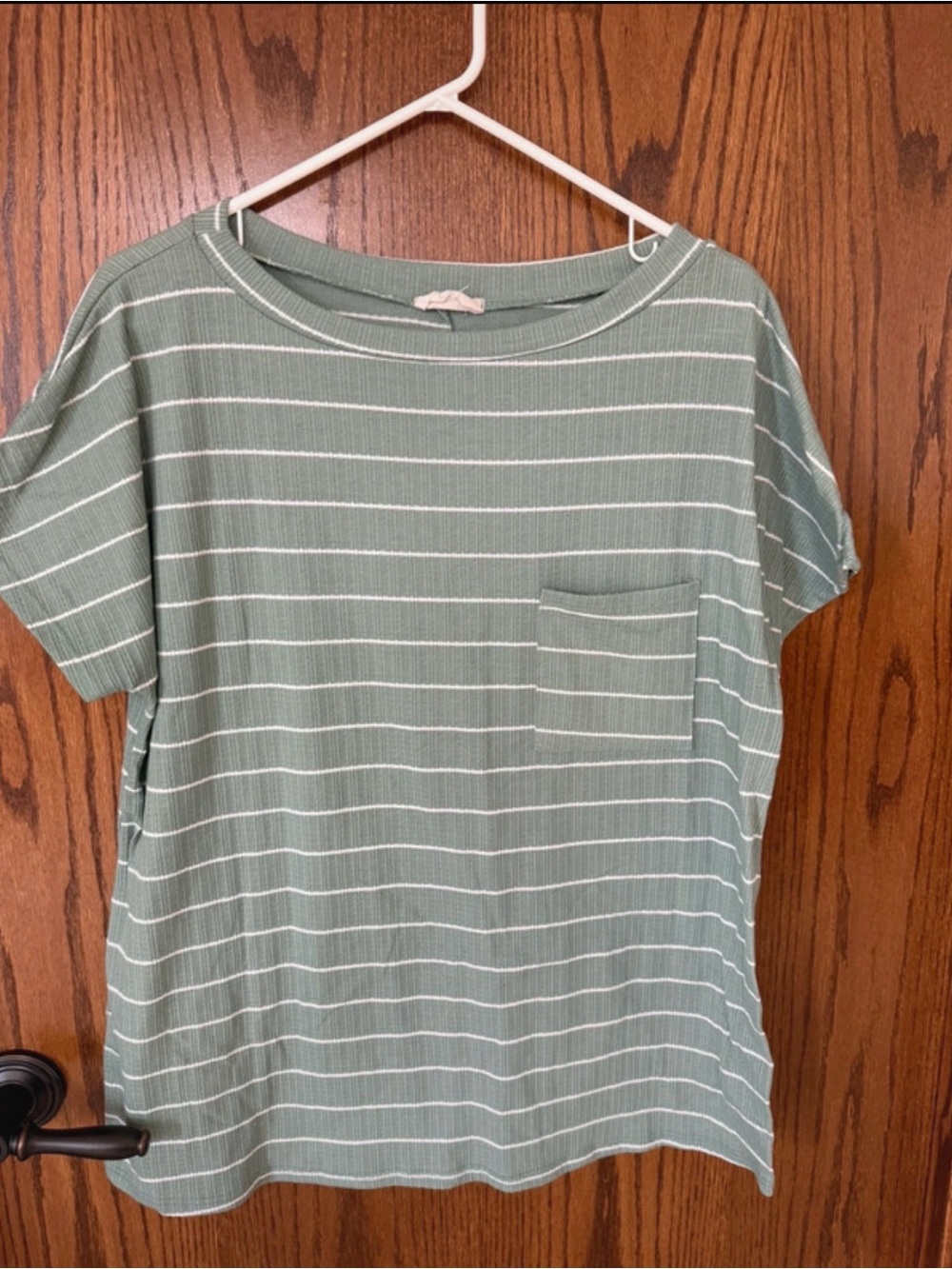 Sage Green Striped Short Sleeve Pocket Tee